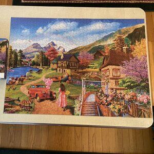 1000pc jigsaw puzzle "Lakeside Cottage" by Huadada